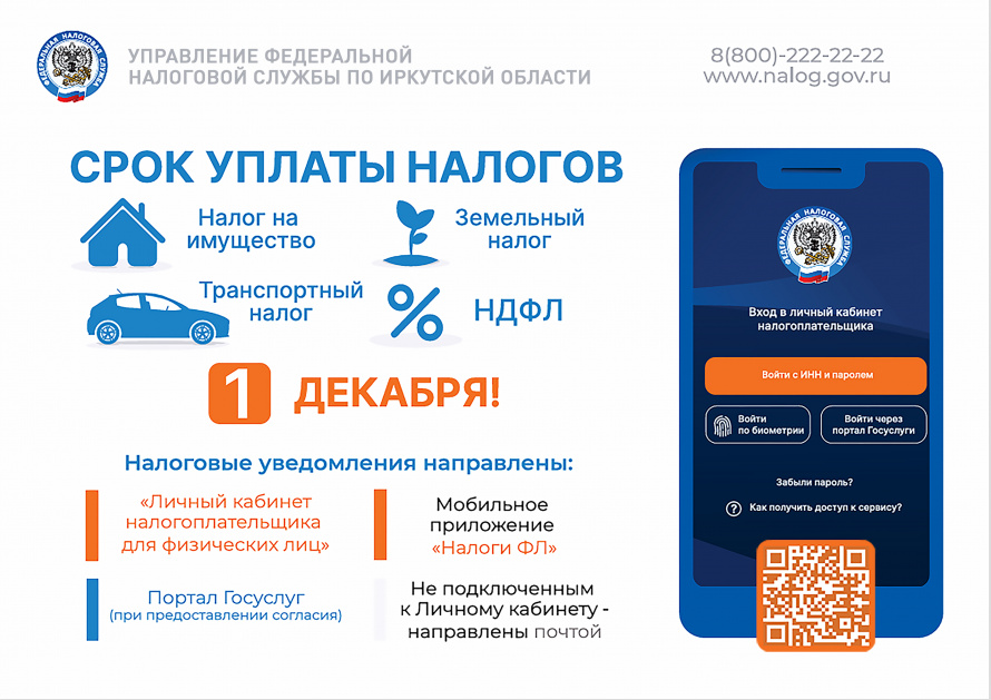 Срок уплаты налогов - 1 декабря!